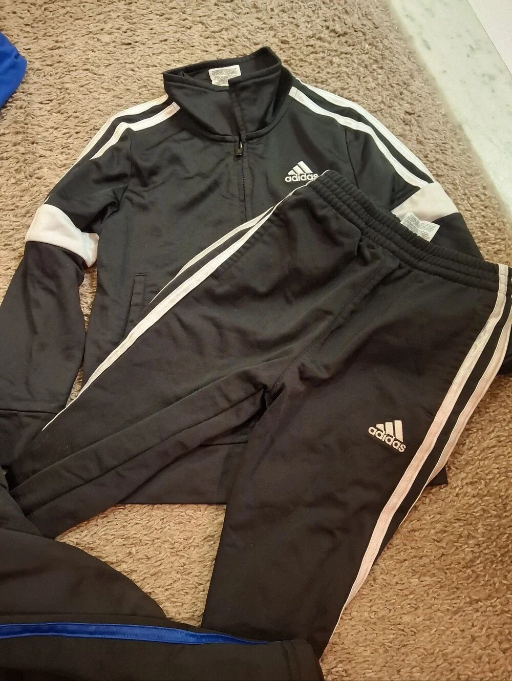 Cute Adidas Kids Black/Blue/Red Joggers & Track Pants with White Stripe Accents
